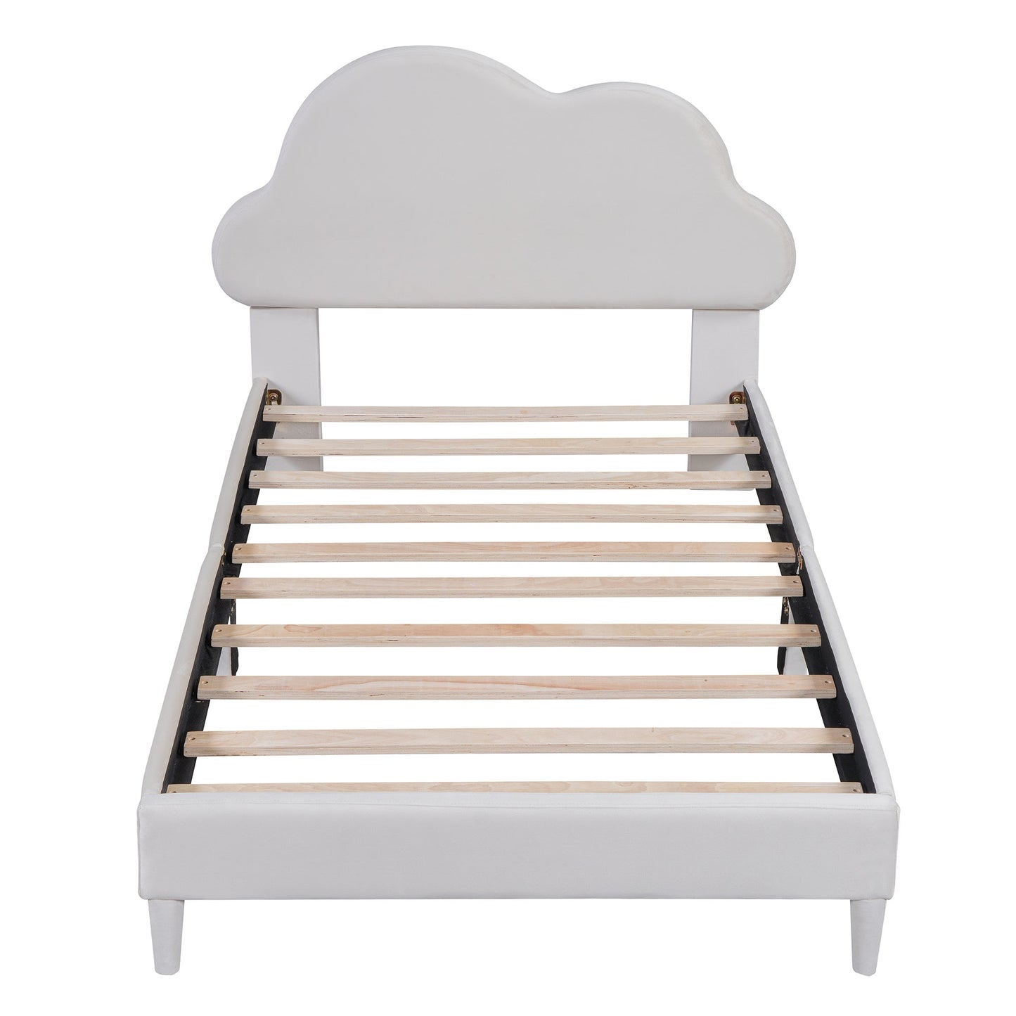 Twin Size Upholstered Cloud-Shape Bed ,Velvet Platform Bed with Headboard,No Box-spring Needed,Beige - Korvel