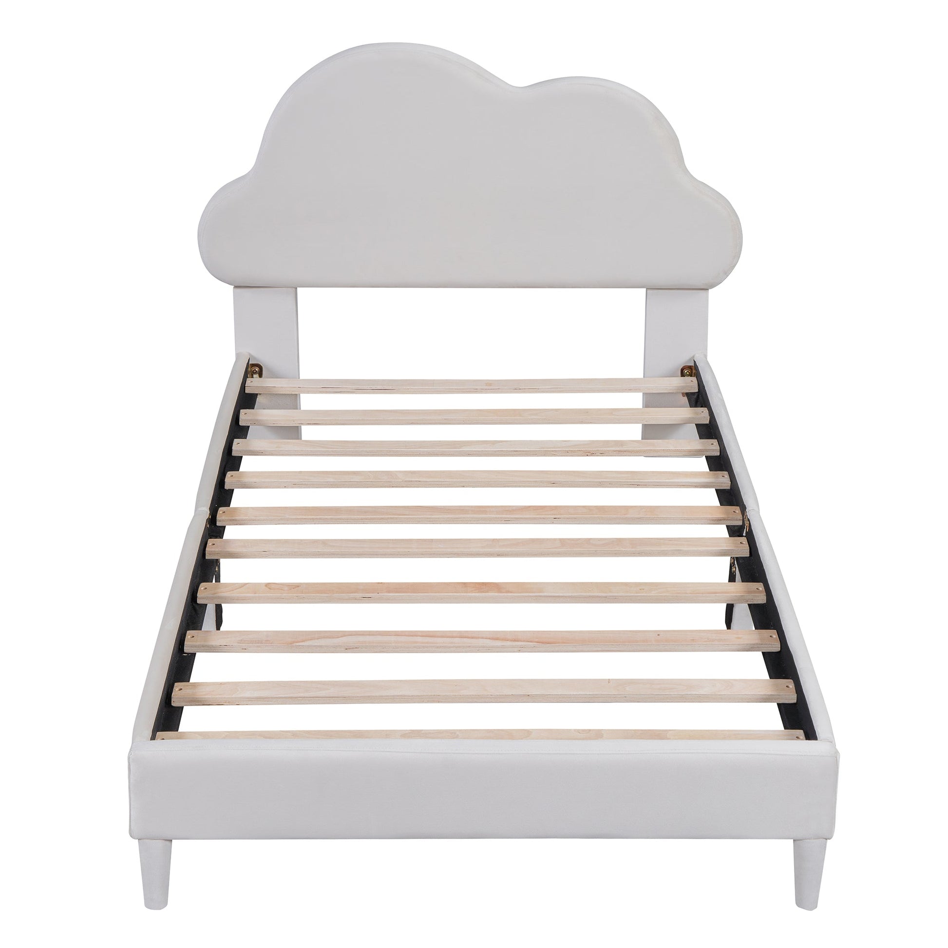 Twin Size Upholstered Cloud-Shape Bed ,Velvet Platform Bed with Headboard,No Box-spring Needed,Beige - Korvel