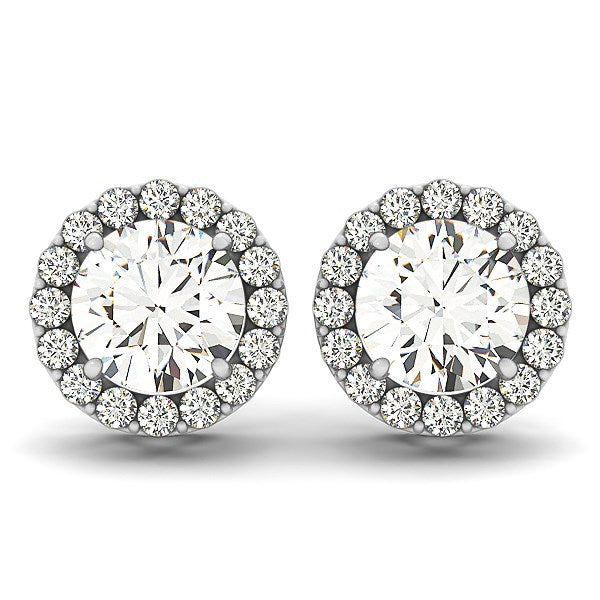 14k White Gold Halo Diamond Earrings with Four Prongs