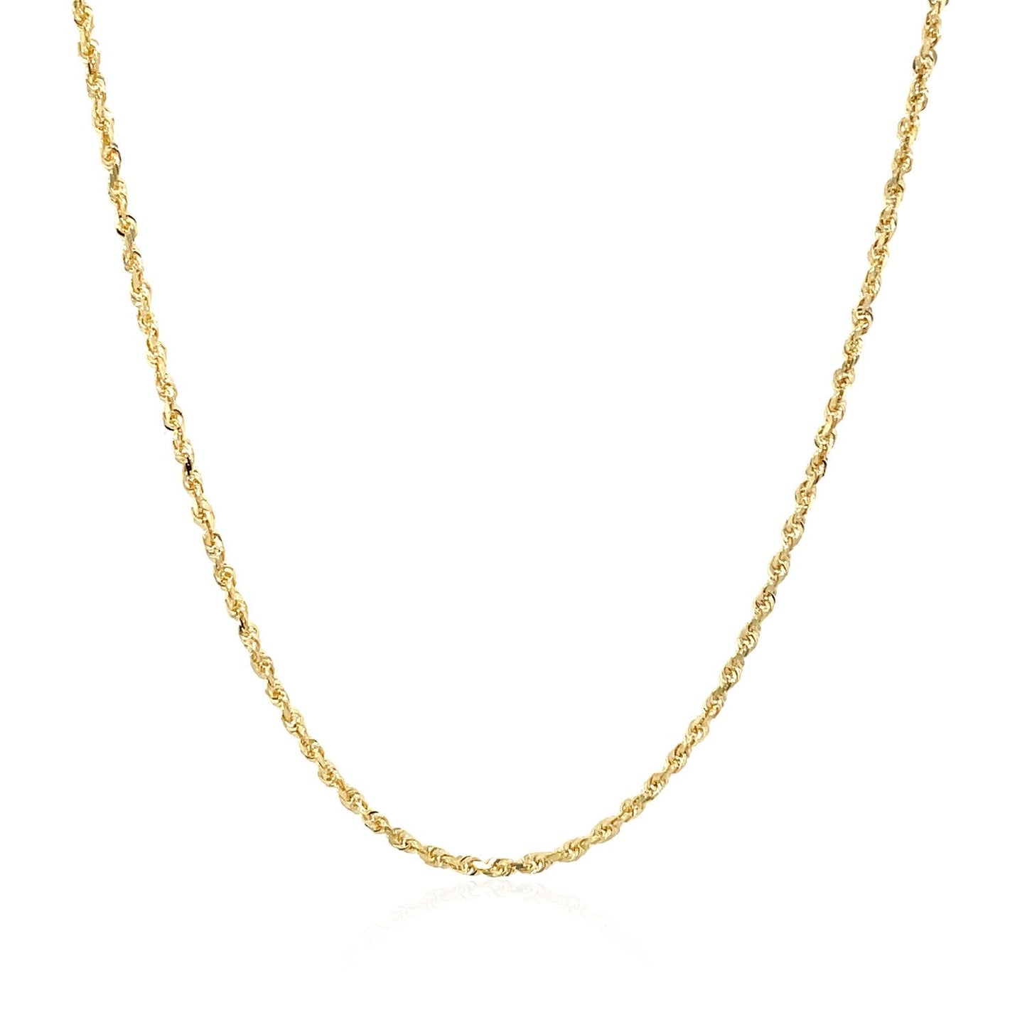 Chaîne en or jaune 10 carats solide avec coupe diamant en corde 1,4 mm