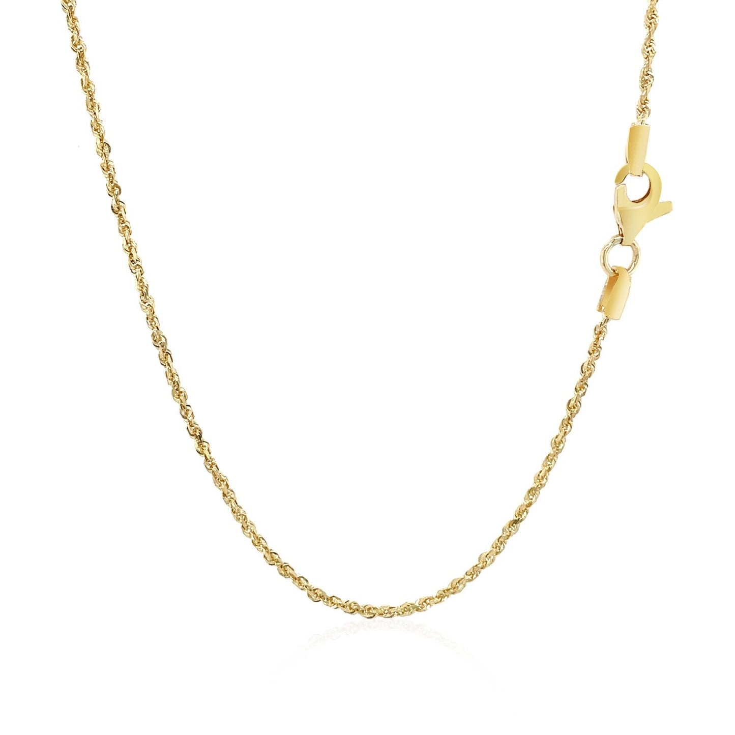 Chaîne en or jaune 10 carats solide avec coupe diamant en corde 1,4 mm