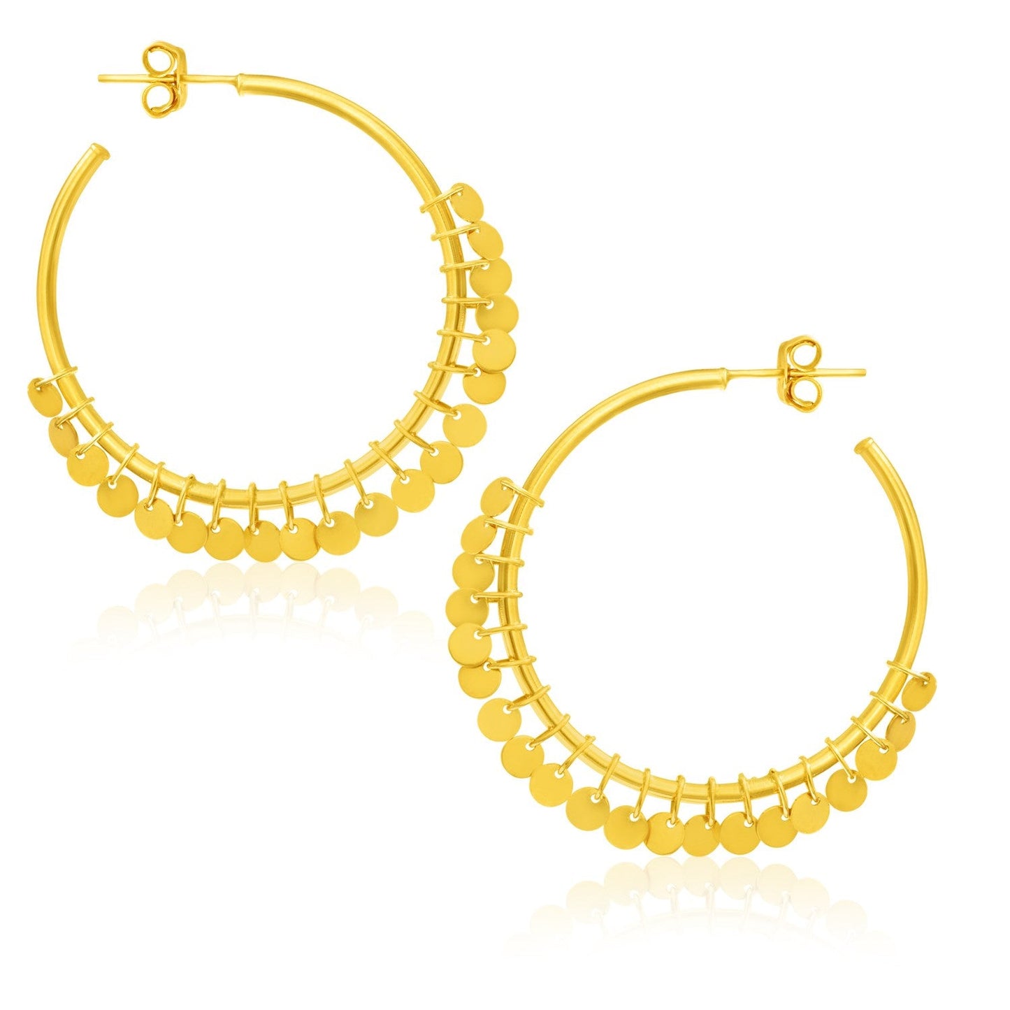 Pendientes de aro de oro amarillo de 14k con lentejuelas