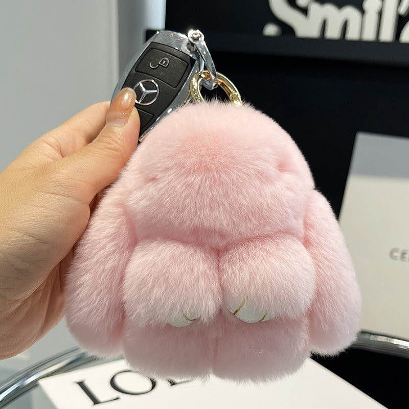 Cute Rex Rabbit Fur Doll Bunny Car Keychain Pendant Mini Bag Plush Dead Ornament Rabbit - Korvel