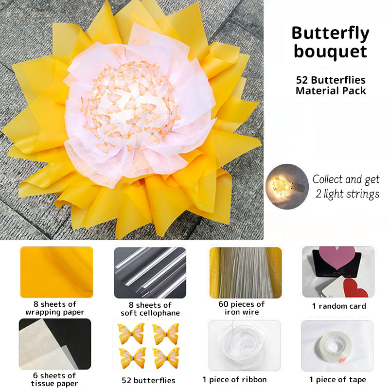 New DIY Butterfly Bouquets Handmade Butterfly Flower Material Package Bouquet with Light String Wedding Decor Gift for Girlfrien - Korvel