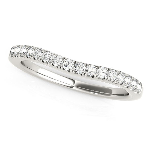 Anillo de boda curvado redondo de oro blanco de 14k con pavé