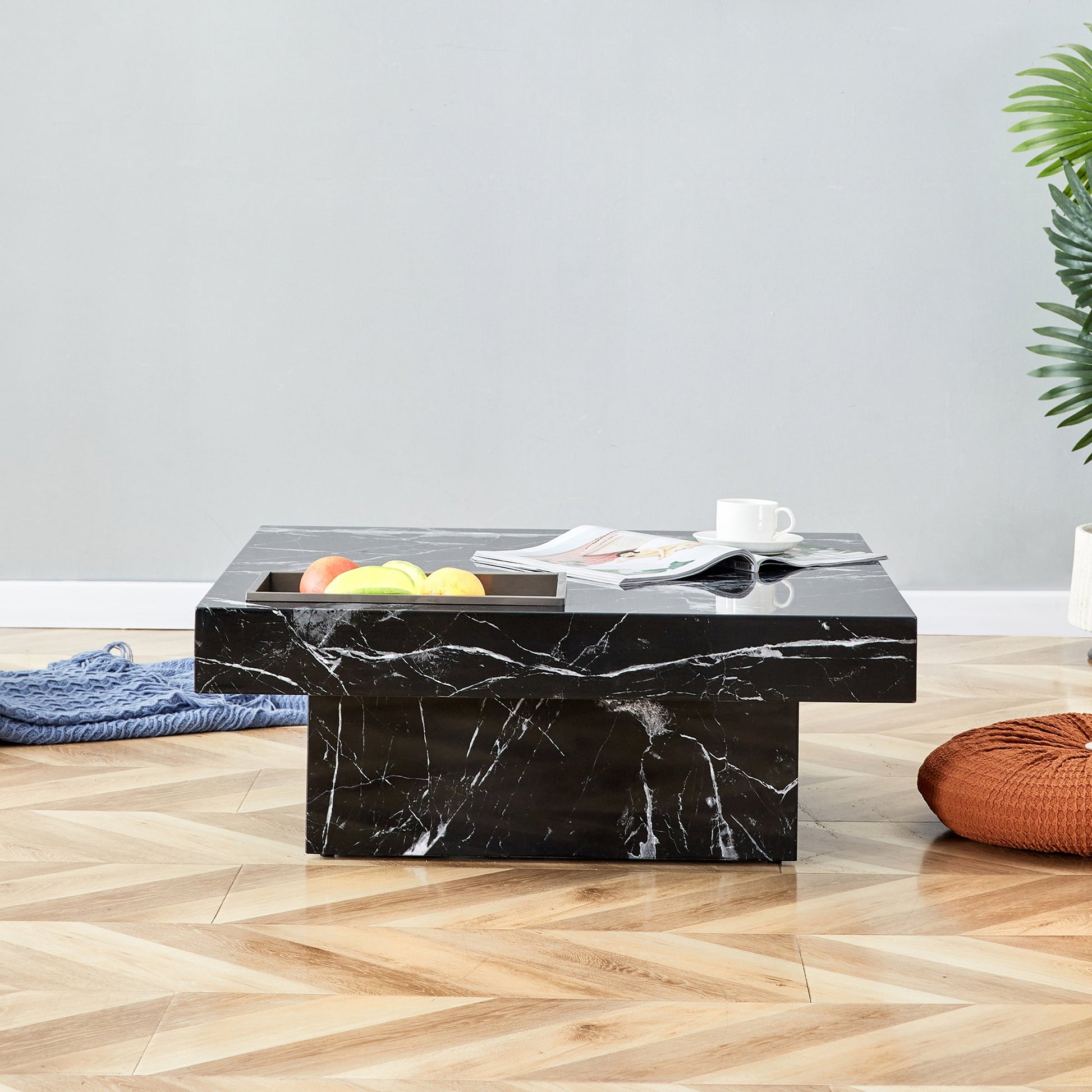 A modern and practical coffee table made of MDF material with black patterns - Korvel