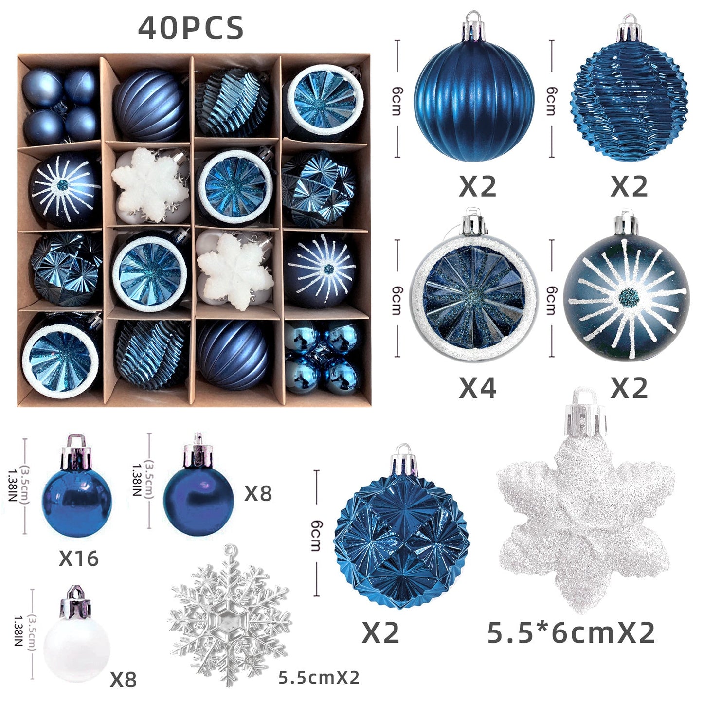 Christmas decoration 6cm electroplated ball plastic ball special-shaped painted Christmas ball gift Christmas tree pendant - Korvel