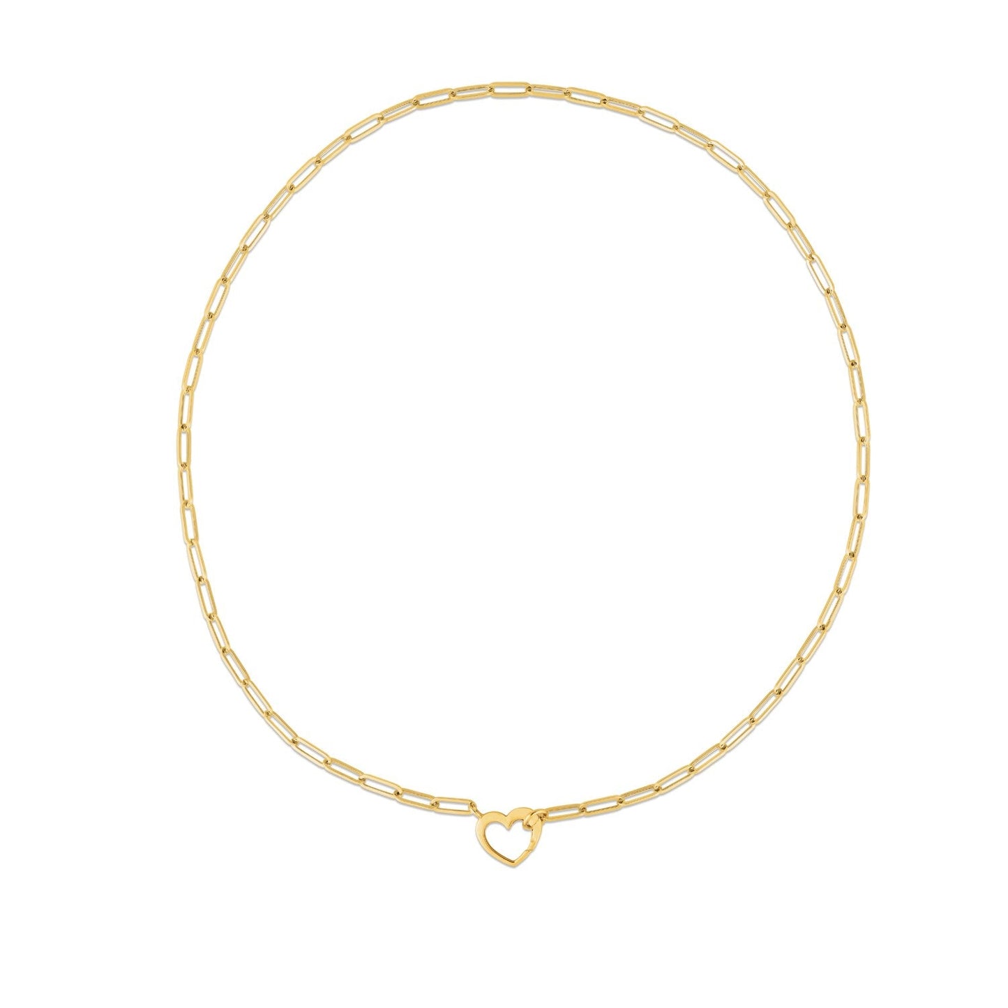 Collar de eslabones de papel con elemento en forma de corazón de oro amarillo de 14k