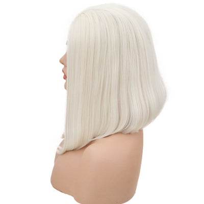 New Ladies 60# Front Lace Bobo Short Curly Lanting Pure White Hair Tail Slightly Curly Wig Headgear - Korvel