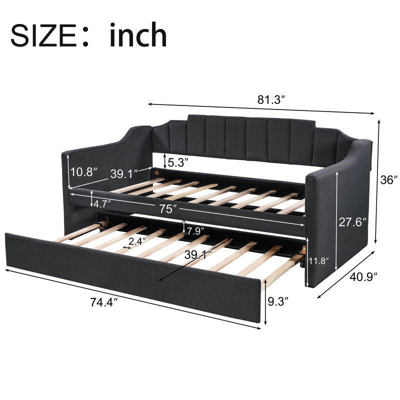 Upholstered Twin Daybed with Trundle Black - Korvel