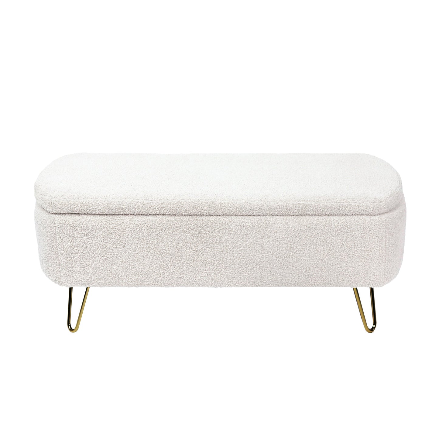 Ivory White Storage Ottoman Bench with Gold Legs
