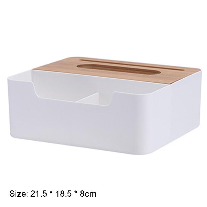Boîte à mouchoirs en plastique multifonctionnelle avec couvercle en bambou