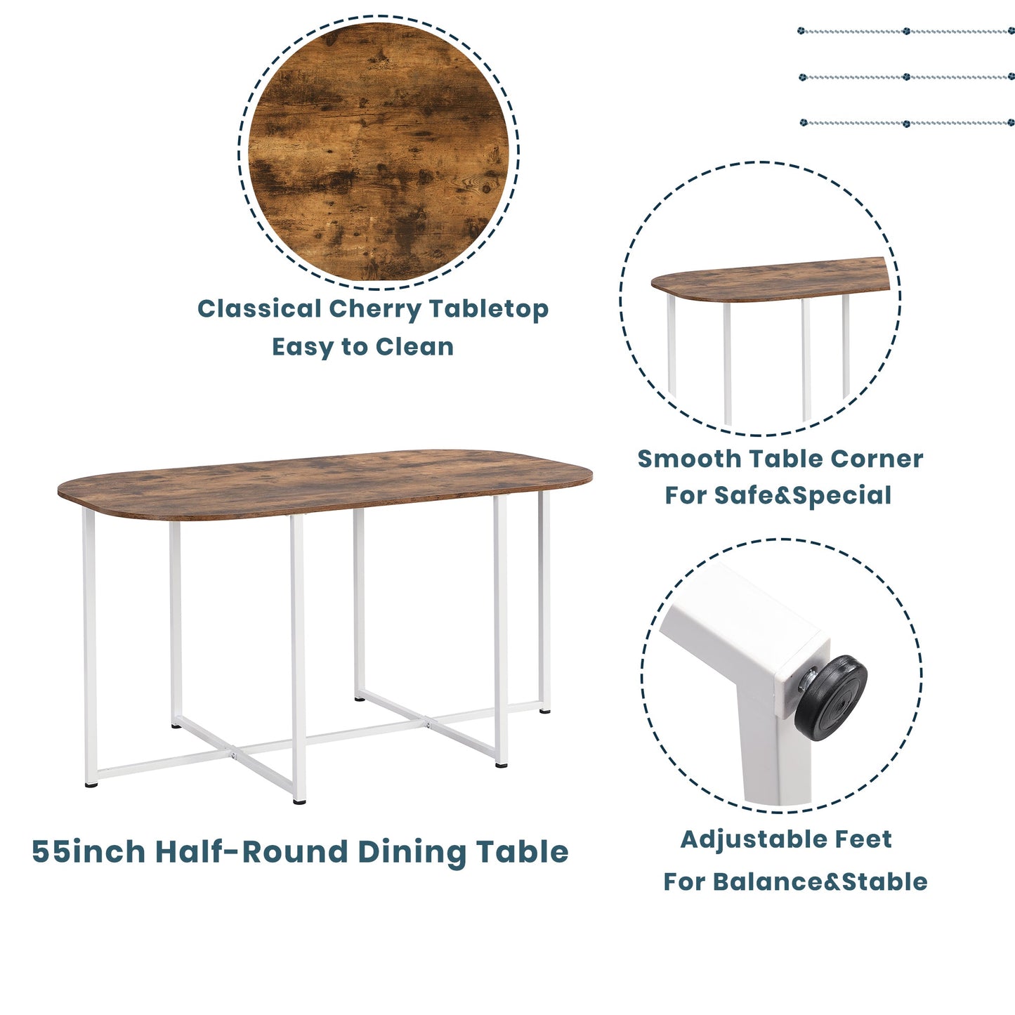 TOPMAX Modern 7-Piece Dining Table Set with Faux Marble Compact 55Inch Kitchen Table Set for 6  White+Cherry - Korvel