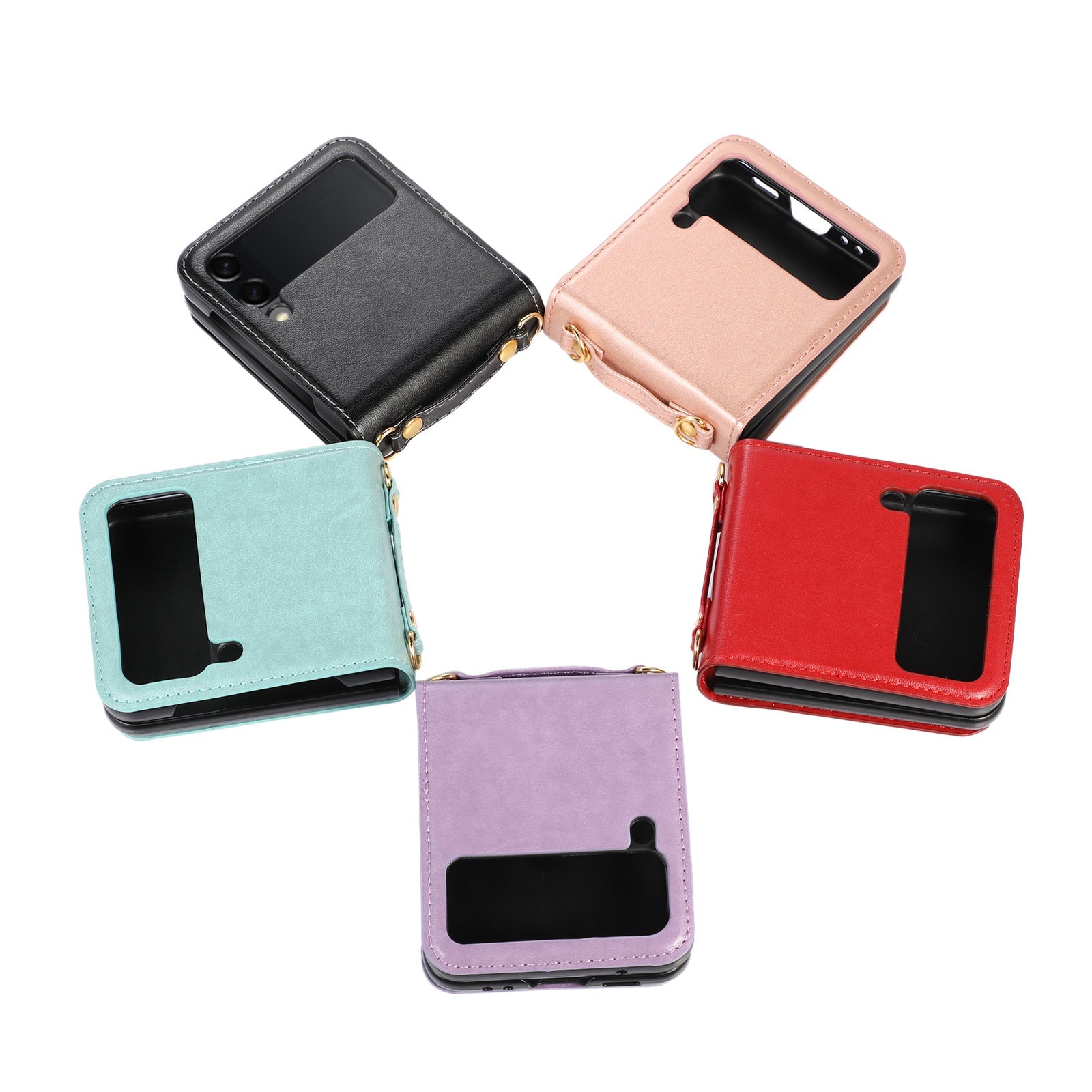 New Samsung Z Flip5 Folding Screen Phone Case with Diagonal Span Galaxy Z Flip4 Card Insertion Protective Cover - Korvel