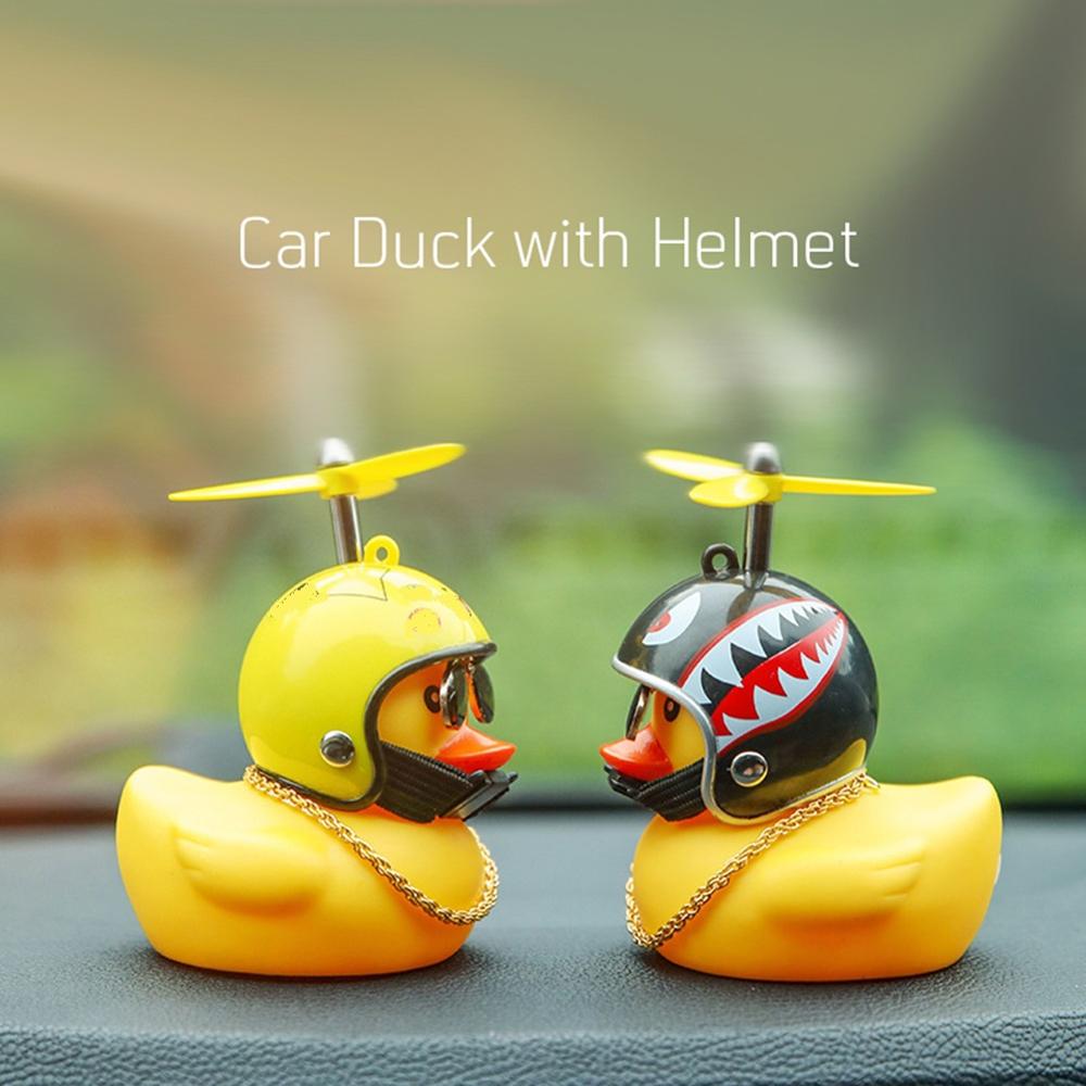 Car Duck with Helmet Broken Wind Small Yellow Duck Road Bike Motor Helmet Riding Cycling Car Accessories Decor Without Lights - Korvel