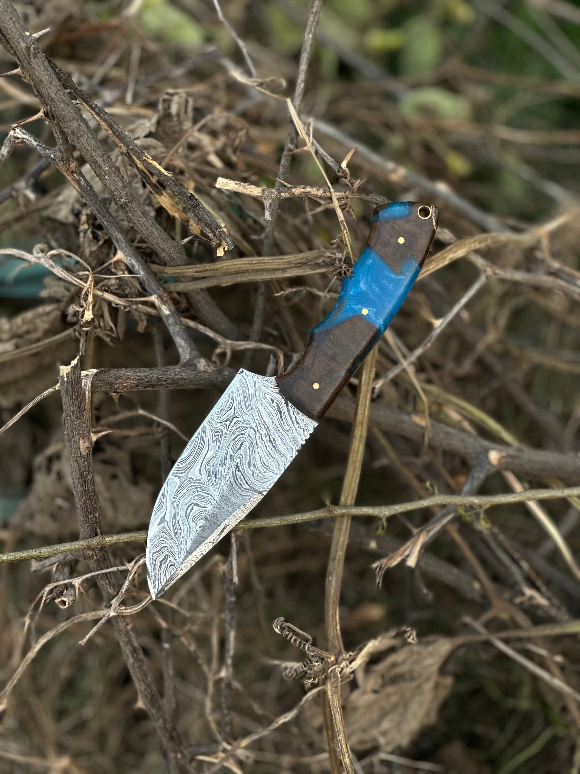 10" Artisan Damascus Steel Gutting Knife with Rosewood or Resin Handle & Leather Sheath - Korvel
