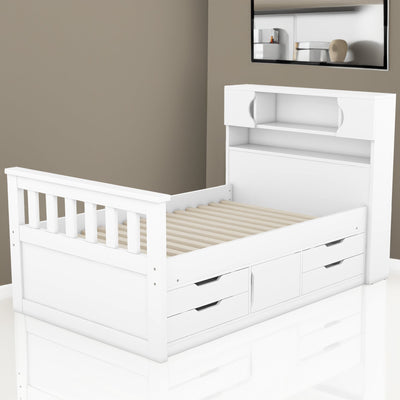 Twin Size Captain Platform Bed Frame with Storage in White