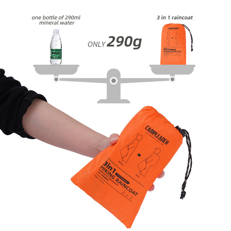 3 - in - 1 Waterproof Rain Poncho for Outdoor Use: Motorcycle, Camping, Hiking & Travel - Korvel