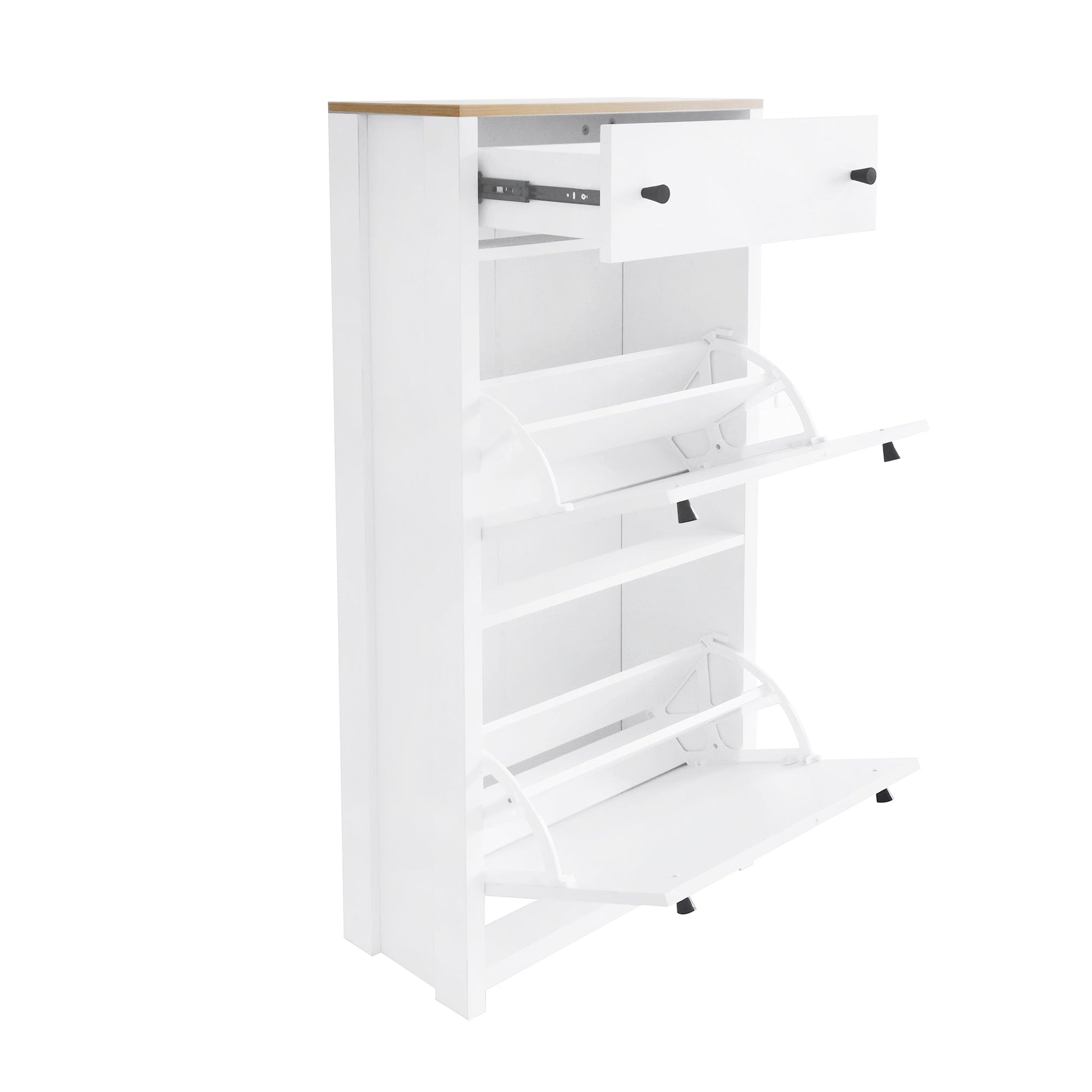 ONTREND with 2 flip drawers, top shoe cabinet with drawers, independent shoe rack with adjustable panel, white - Korvel