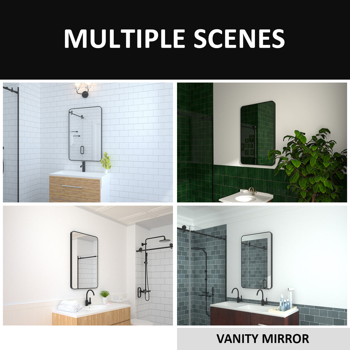 Matte Black Aluminum Frame Bathroom Wall Mirror 24x36
