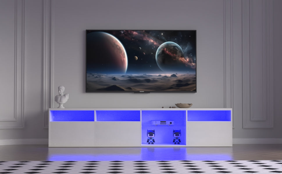 TV console with storage cabinet, 82.6-inch long LED TV stand with 31 mode switching lights (white, suitable for 75/80 inch TVs) - Korvel