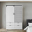 Tall Bedroom Armoire Wardrobe Closet Clothing Storage Cabinet with Hanging Rod Barn Door Drawers Open Shelves,White - Korvel