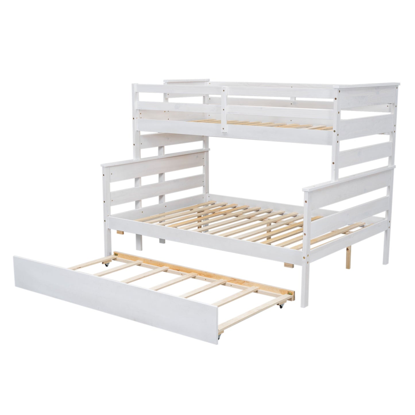 Wood Twin over Full Bunk Bed with Twin Size Trundle  White - Korvel