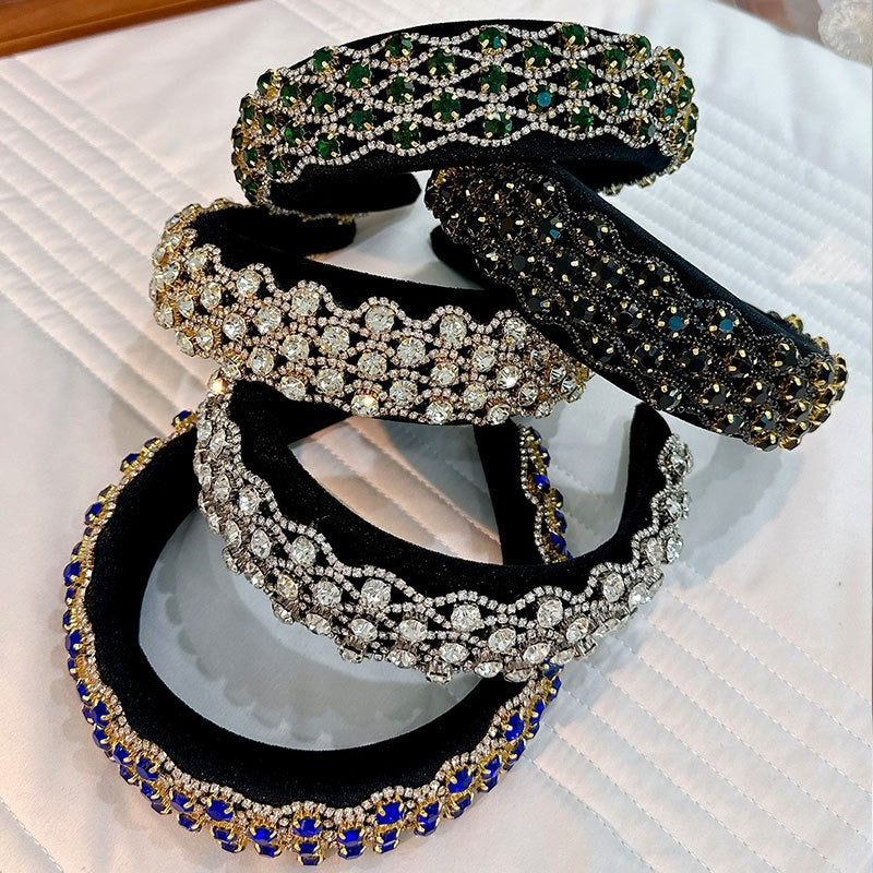 Conjunto de Diademas de Color Sólido con Piedras Brillantes de Borde Ancho