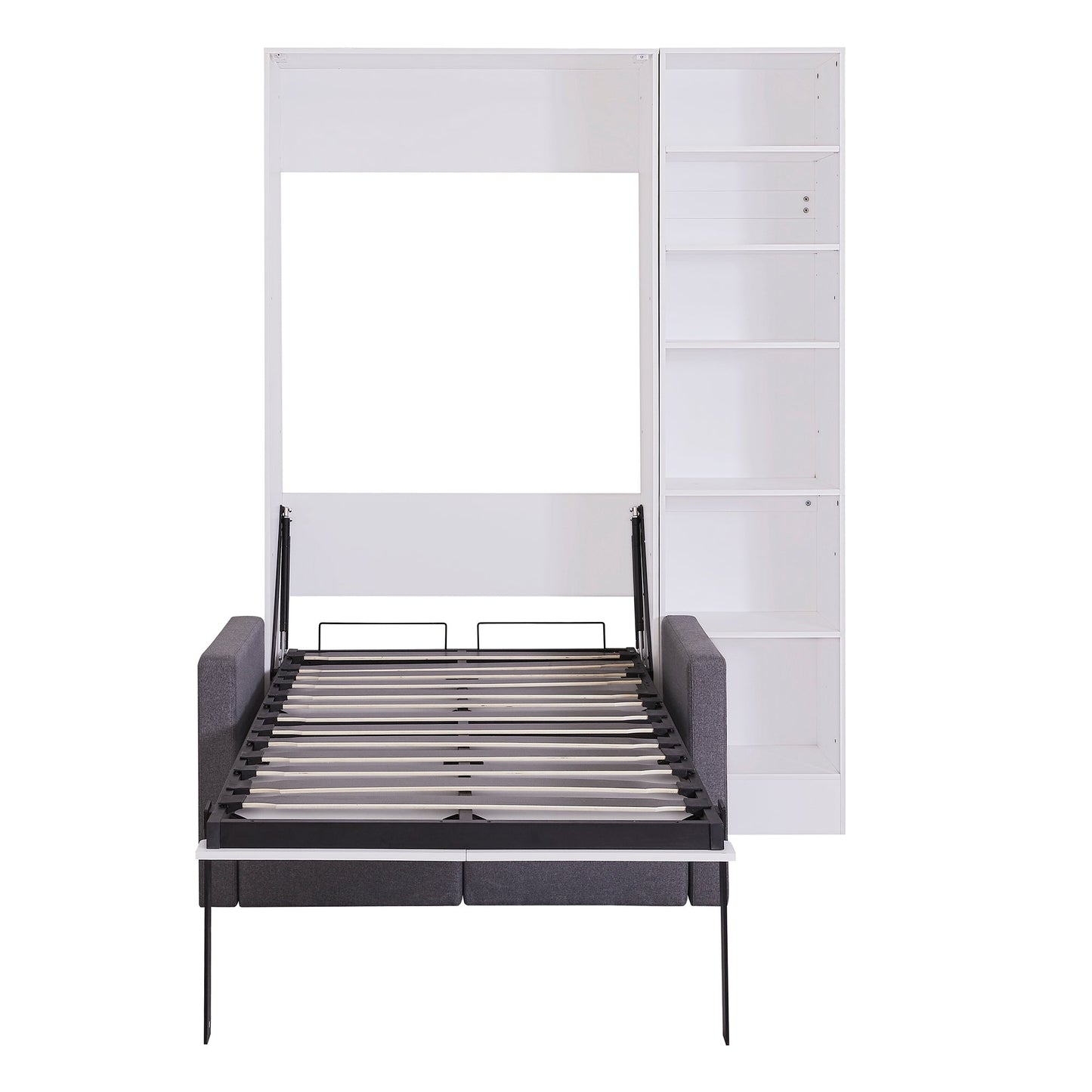 Twin Size Murphy Bed Wall Bed with Sofa and Shelves - White