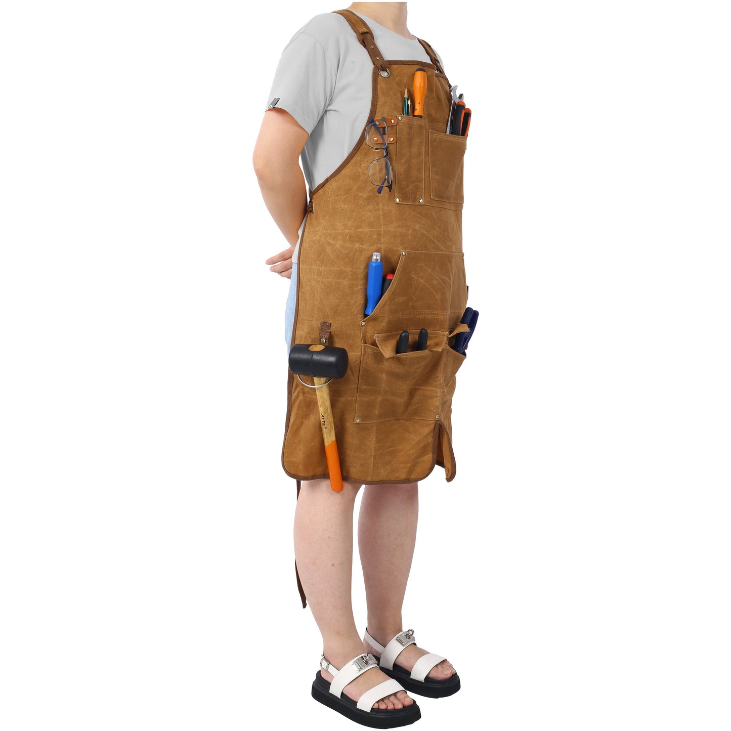 Long heavy-duty waxed canvas tool apron, carpenter apron, carpenter apron, carpenter waterproof 18 ounces - Korvel