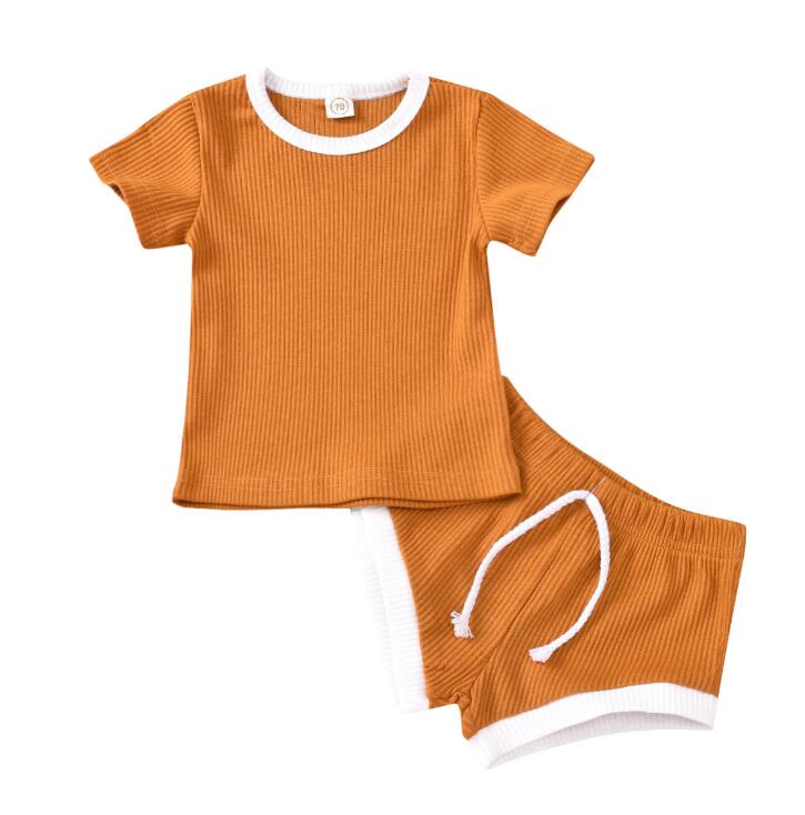 2020 Toddler Baby Boys Girls Summer Clothing Newborn Kids Baby Girls Ribbed Knitted Short Sleeve T-shirts+Shorts Tracksuits Sets - Korvel
