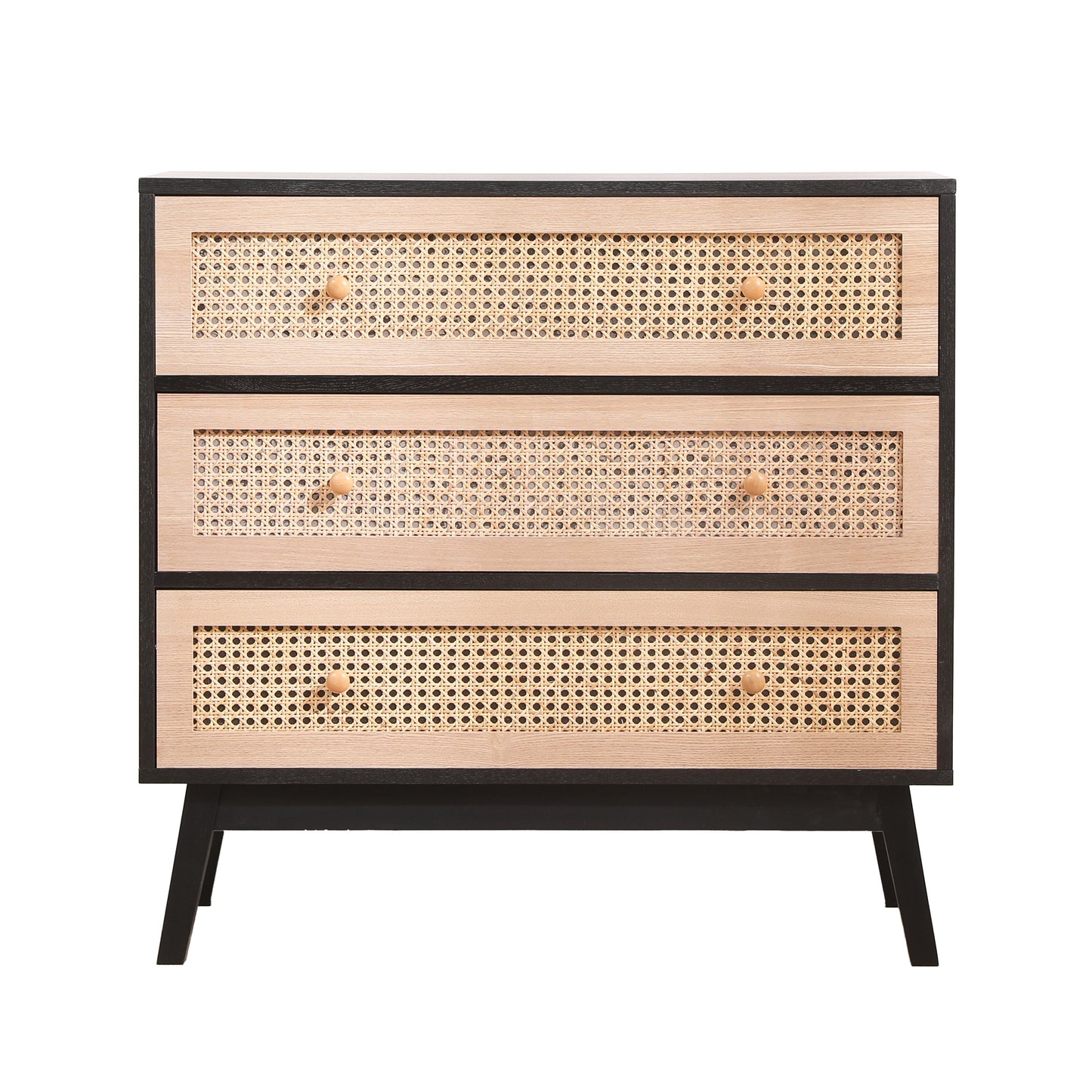 31.5 "3-Drawers Rattan Storage Cabinet Rattan Drawer,for Bedroom,Living Room,Natural drawer and black panel - Korvel