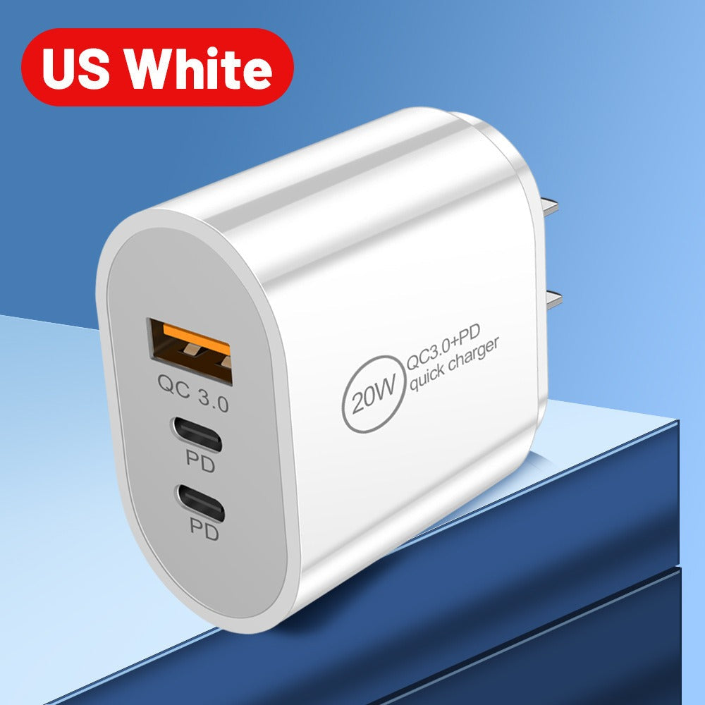 USB+2PD Type-C Mobile Phone Charger Multi Port Travel Charging Head - Korvel