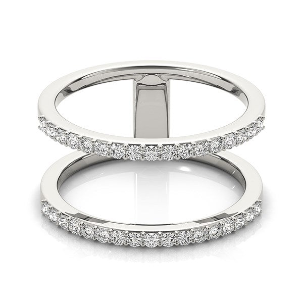 14k White Gold Dual Band Design Ring with Diamonds