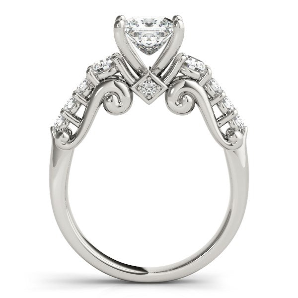 Bague de fiançailles en diamant à 3 pierres en or blanc 14 carats au design antique