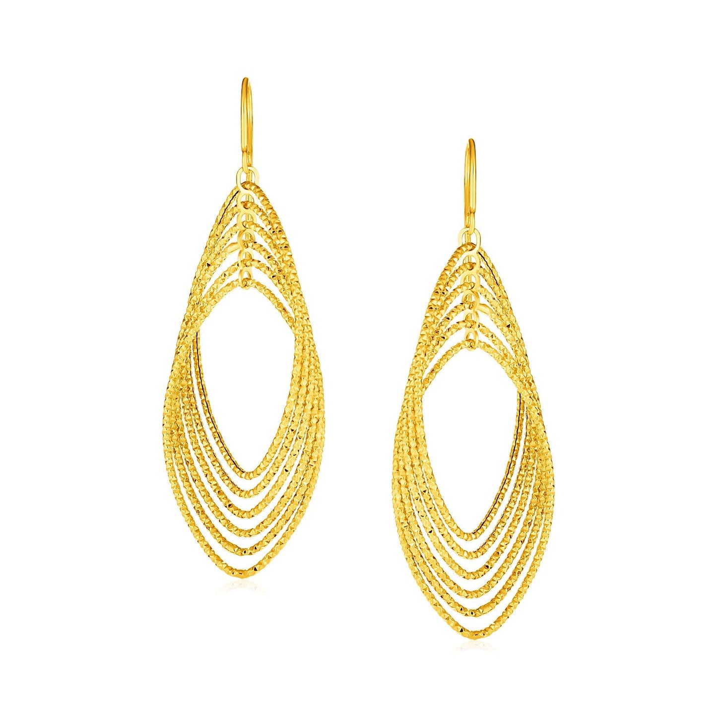 14k Yellow Gold Textured Marquise Post Earrings