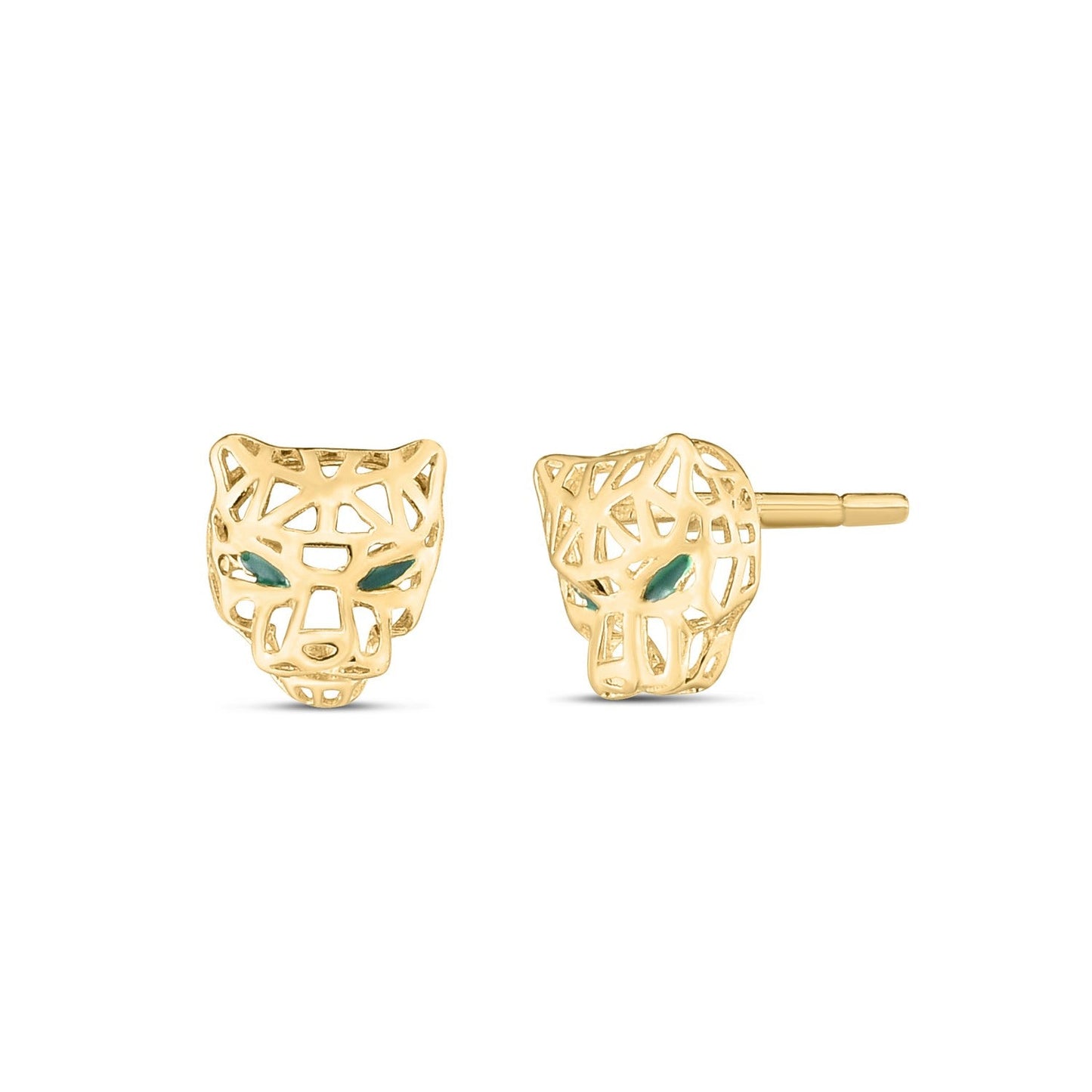 Pendientes de Stud con Cabeza de Pantera de Oro Amarillo de 14k