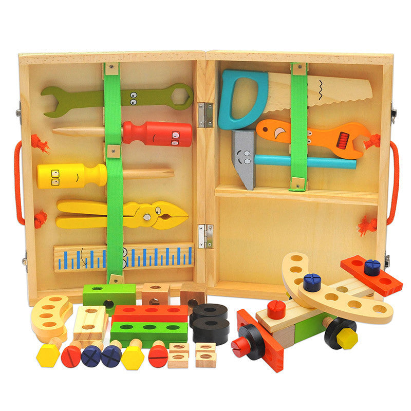 Children's simulation house cartoon wooden hand-held repair toolbox assembly disassembly nut combination puzzle toy - Korvel