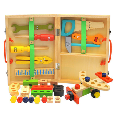 Children's simulation house cartoon wooden hand-held repair toolbox assembly disassembly nut combination puzzle toy - Korvel