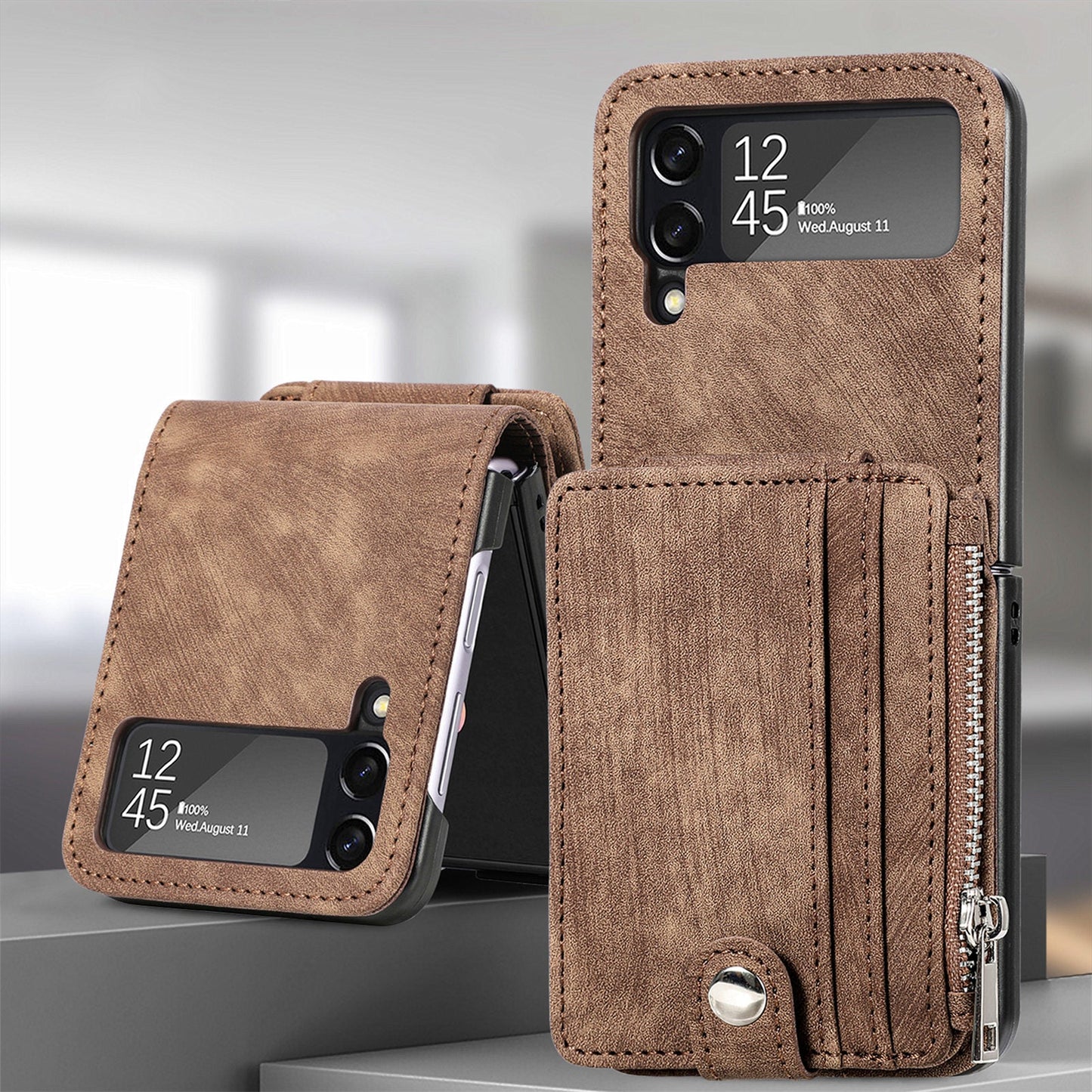 Suitable for Samsung Galaxy Z Flip4 folding phone case zipper card insertion protective cover Z Flip3 flip cover - Korvel