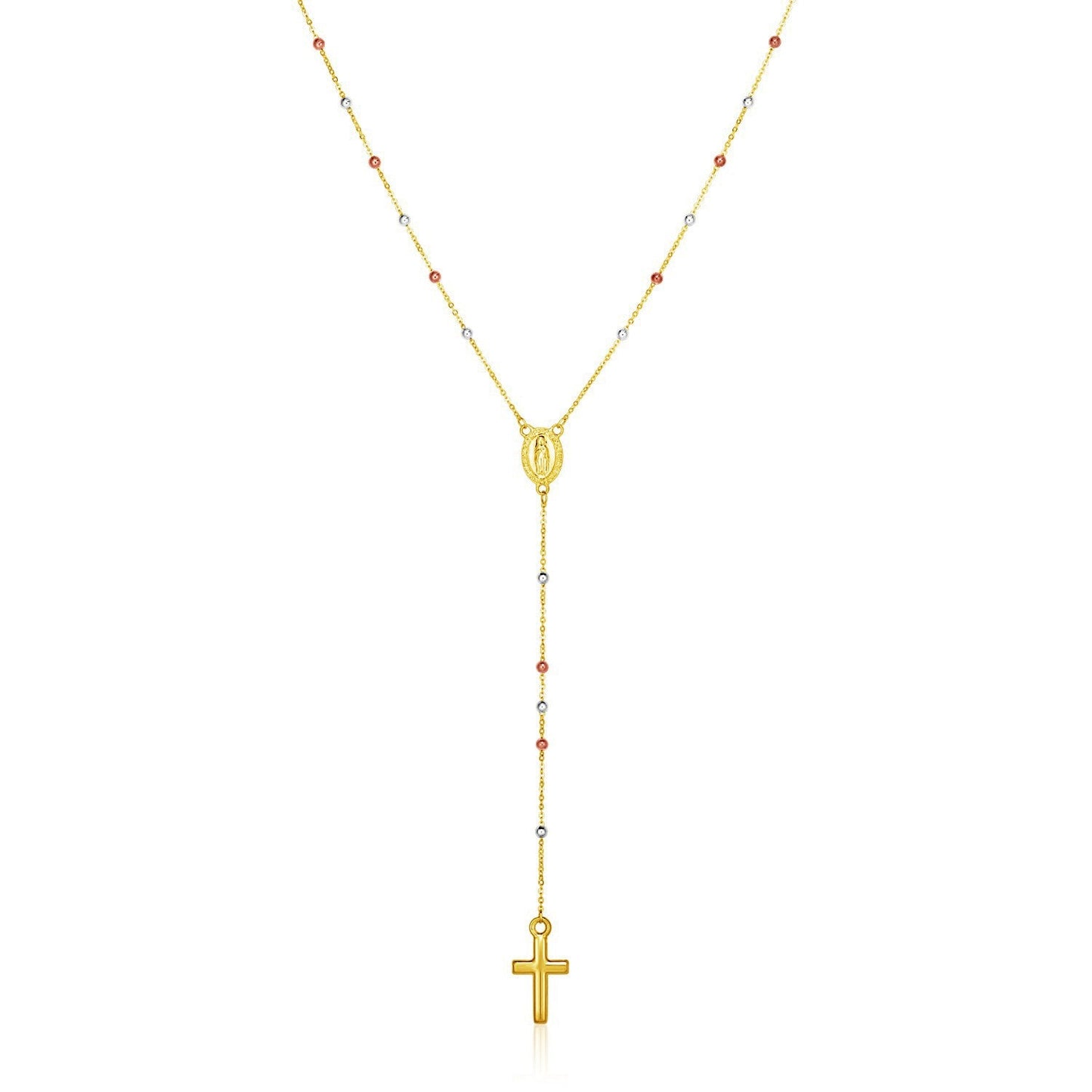 Collar de Rosario Lariat de Oro Tri Color de 14k