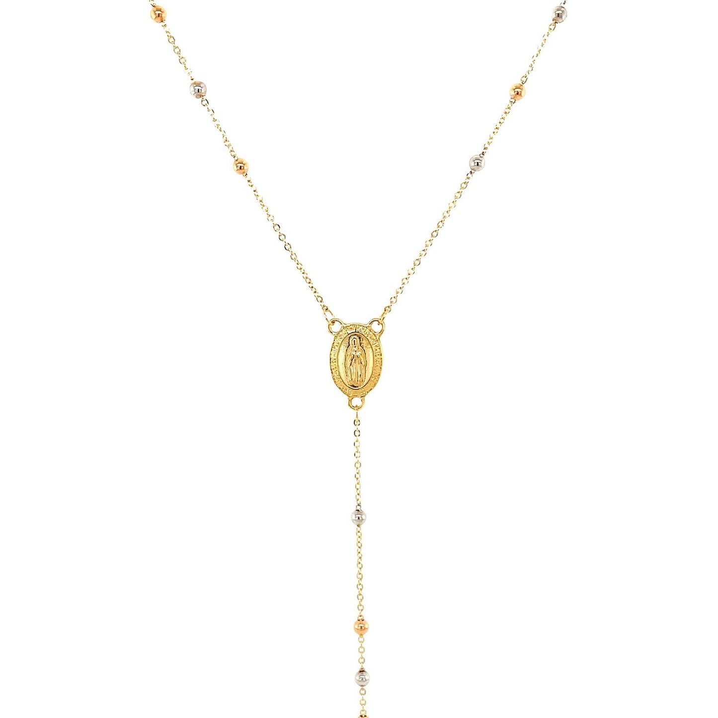 Collar de Rosario Lariat de Oro Tri Color de 14k