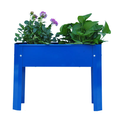 Elevated garden bed metal elevated outdoor flowerpot box suitable for backyard and terrace large flowerpot flower(Blue*2） - Korvel