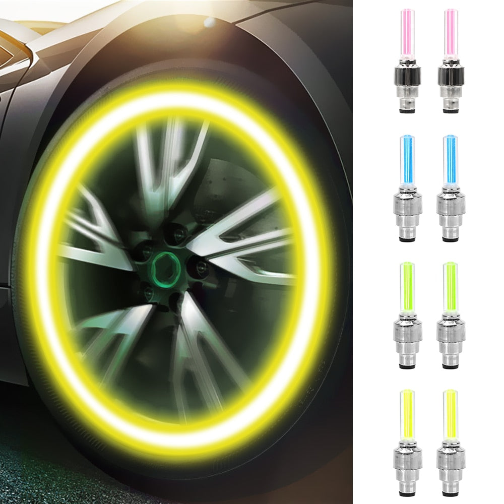 FORAUTO 2PCS Car Wheel LED Light Motocycle Bike Light Tire Valve Cap Decorative Lantern Tire Valve Cap Flash Spoke Neon Lamp - Korvel
