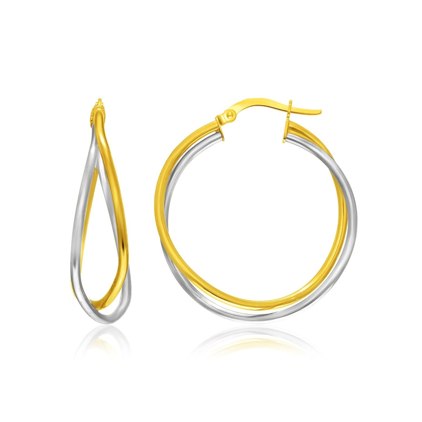 Boucles d'oreilles doubles entrelacées en or bicolore 14k