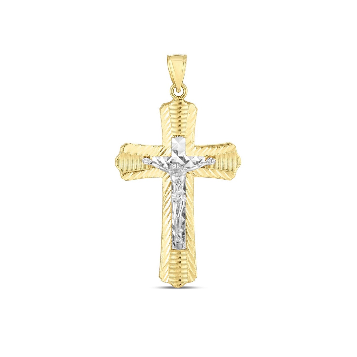 Pendentif croix en or bicolore 14k avec taille de diamant