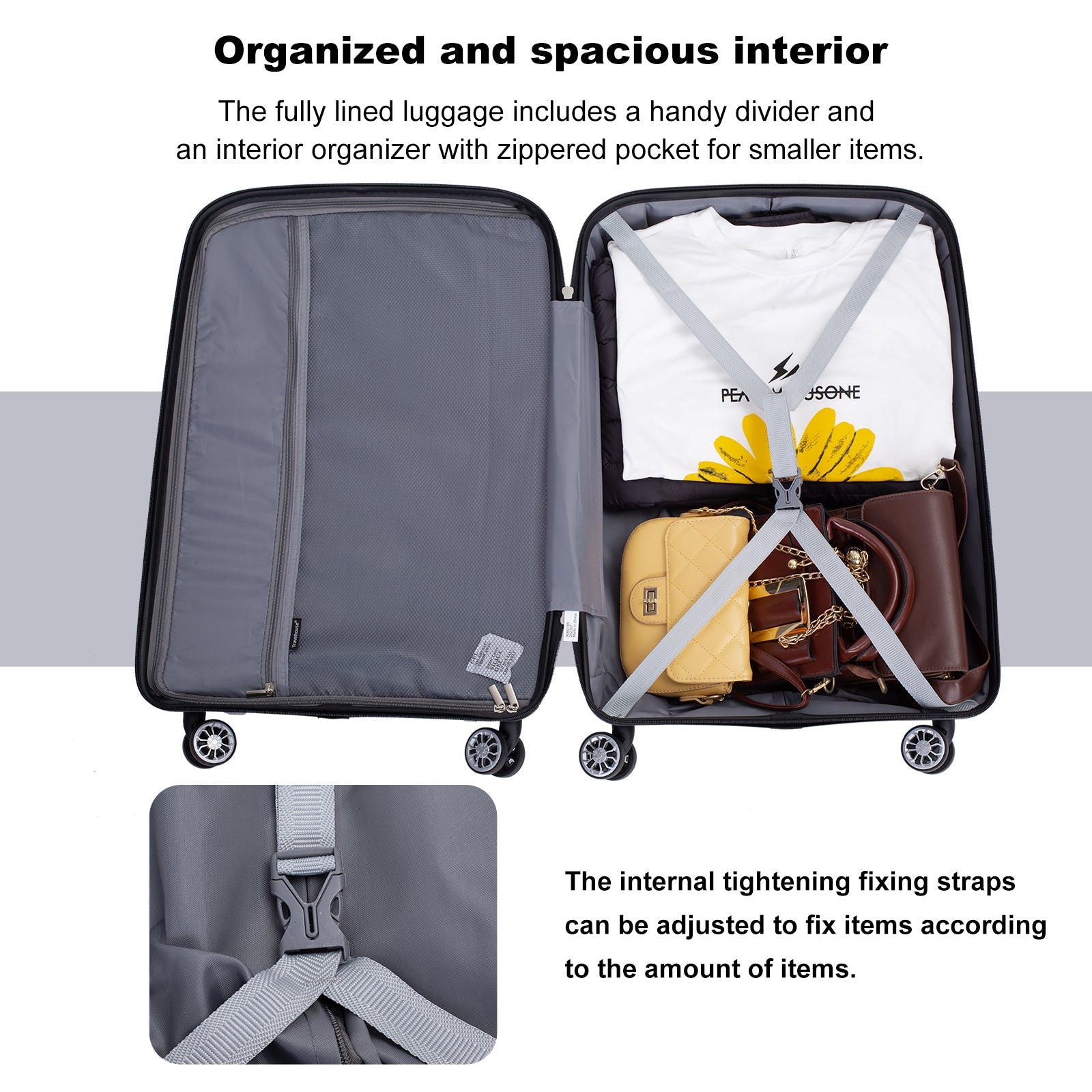 Hardshell Suitcase Spinner Wheels PP Luggage Sets Lightweight Durable Suitcase with TSA Lock,3-Piece Set (20/24/28) ,Silver - Korvel