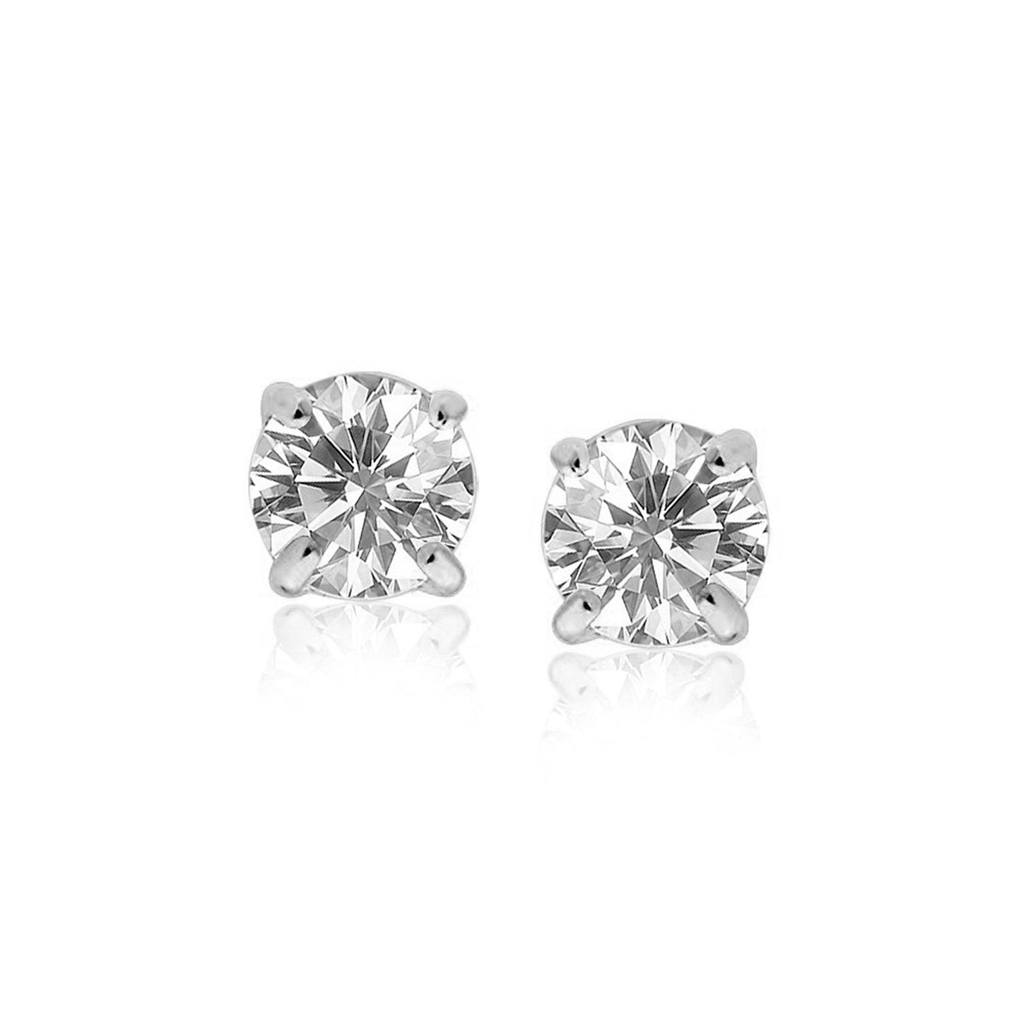 Sterling Silver Stud Earrings with White Faceted Cubic Zirconia