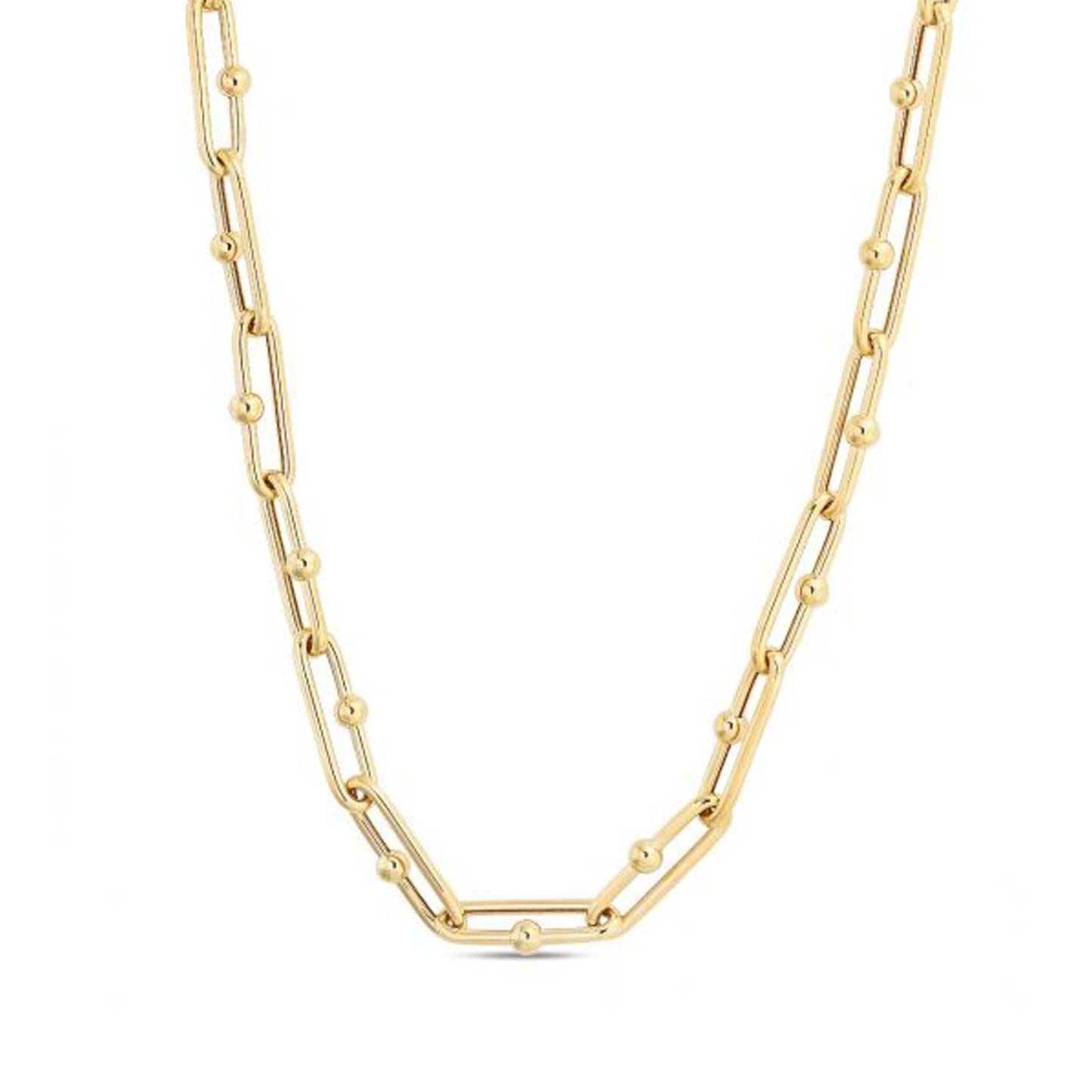 Collar de eslabones alargados de papel en oro amarillo de 14k con alto pulido