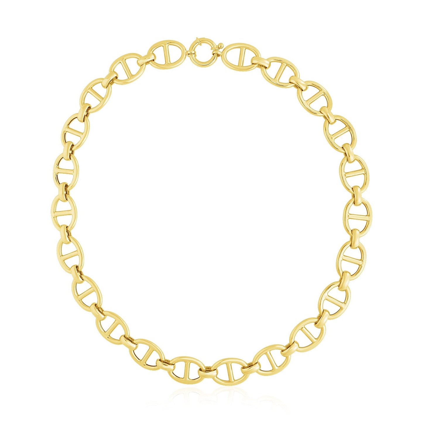 14k Yellow Gold High Polish Oval Mariner Link Necklace
